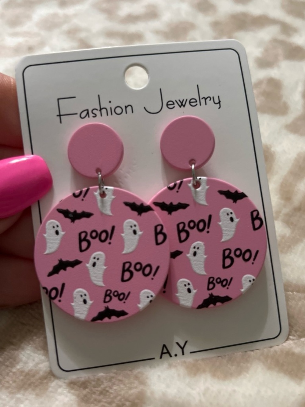 Fashion Jewelry Pink Ghost & Bat Dangle Earrings
